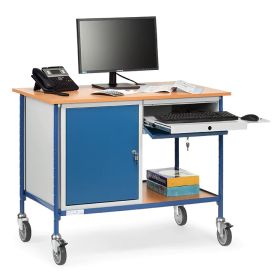 Rolltisch für Computer mit Stahlschrank und ausziehbarer Schublade