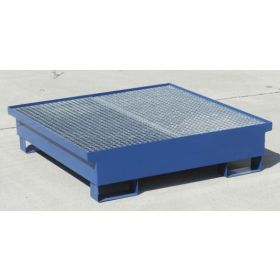 Auffangwanne für 4 x 200 l Fässer, lackiert, mit verzinktem Gitterrost, 1200 x 1200 x 260 mm