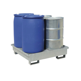 Auffangwanne für 4 x 200 l Fässer, verzinkt, mit verzinktem Gitterrost, 1200 x 1200 x 260 mm