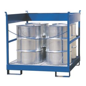 Auffangwanne mit Gitterrost für 2 - 4 Fässer (200 l), mit Gabelstaplertaschen