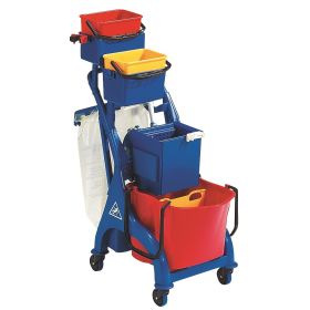 Chariot de nettoyage et de service professionnel avec 1 x 28 l et 2 x 4 l seaux et support pour sac poubelle