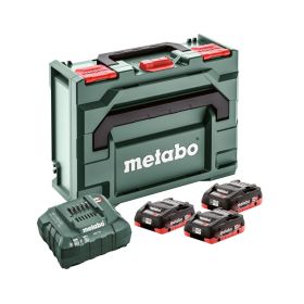 Metabo Basis-Set 18 V LiHD 4.0 Ah, 3 x Akkus, Ladegerät ASC 55 und metaBOX 145