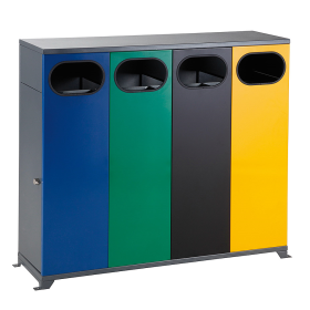 Abfallbehälter 4-fach indoor, Inhalt 4x 40 Liter, 1100 x 315 x 995 mm