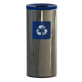Rostfreier Abfallbehälter mit blauem Deckel, Inhalt 45 Liter, 670 x 300 mm