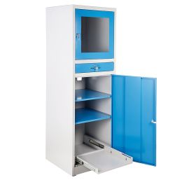 Computerschrank, grau/blau, RAL 7035 / RAL 5012, ohne Rollen, 1850 x 610 x 600 mm