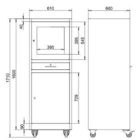 Computerschrank, grau/blau, RAL 7035 / RAL 5012, mit Rollen, 1710 x 610 x 600 mm
