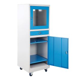 Computerschrank, grau/blau, RAL 7035 / RAL 5012, mit Rollen, 1710 x 610 x 600 mm