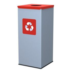 Poubelle - aluminium avec couvercle rouge, 60 litres, 300 x 300 x 700 mm