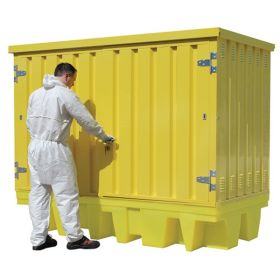 Bac de rétention couvert pour 2 conteneurs IBC ou 8 fûts, 1140 l, jaune, pour usage extérieur