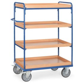 Etagenwagen mit 4 Einlegekästen, Tragkraft 500 kg, Stahlrohr mit Plattformen in Buchendekor, Ladefläche 850 x 500 mm