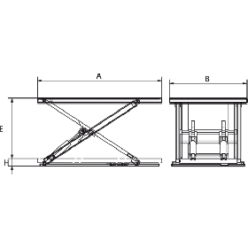Flacher Hubtisch A8.C mit Vollplattform, ohne Grube verwendbar, Plattform 1550 x 1000 mm, Tragfähigkeit 1500 kg