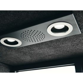 Mobile Besprechungsbox / Akustikbox für 1 Person, komplett mit Einrichtung, LED-Beleuchtung