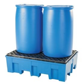 asecos Auffangwanne aus Polyethylen (high density), blau, 2 x 200 Liter Fass, 1245 x 865 x 375 mm