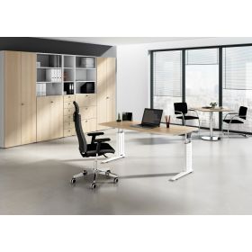 Bürotisch Glarus, mechanisch höhenverstellbar, 1800 x 800 mm, Dekor/Holzart Eiche, Gestell weiss