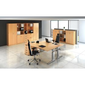 Bürotisch Glarus, mechanisch höhenverstellbar, 1200 x 800 mm, Dekor/Holzart Buche, Gestell silber