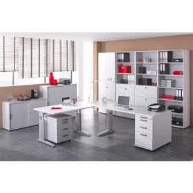 Bürotisch Glarus, mechanisch höhenverstellbar, 1800 x 800 mm, Dekor/Holzart Eiche, Gestell weiss