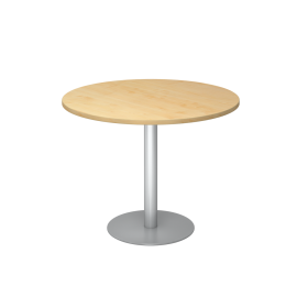Bistro-Besprechungstisch Liam, bis 4 Personen, Tischplatte Ø 100 cm rund, Dekor/Holzart Ahorn, Gestell Silber
