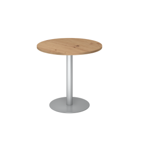 Bistro-Besprechungstisch Liam, bis 4 Personen, Tischplatte Ø 800 mm rund, Dekor/Holzart Asteiche, Gestell Silber