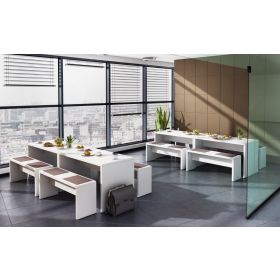 Table de cantine avec bancs en blanc, table 1300 x 680 x 728 mm