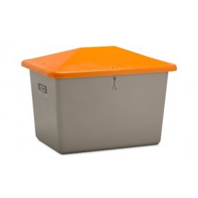 Streugutbehälter GFK, Inhalt 700 l, grau/orange, ohne Entnahmeöffnung, mit abnehmbaren Haltebändern