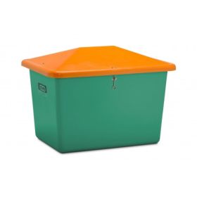 Streugutbehälter GFK, Inhalt 700 l, grün/orange, ohne Entnahmeöffnung, mit abnehmbaren Haltebändern
