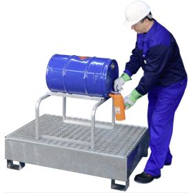 Supports galvanisés pour fûts de 60 l et 200 l, adaptés aux bacs de rétention en PRV, PE et acier