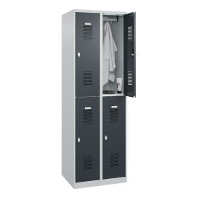 C+P Vestiaire Basis Plus à deux étages, h x l x p 1850 x 600 x 500 mm, façade couleur RAL 7016, 2 compartiments, loquet rotatif