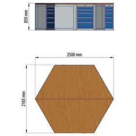 Bedrunka+Hirth établi 6 coins avec 6 armoires à tiroirs 2 tiroirs chacune, 1 porte battante, l x p x h 2500 x 2165 x 859 mm