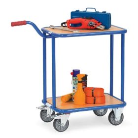 Fetra Plattformwagen mit Griff, blau, mit Holzplattform, 860 x 450 x 875 mm