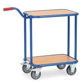Fetra Plattformwagen mit Griff, blau, mit Holzplattform, 860 x 450 x 875 mm