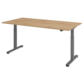 Schreibtisch Bern mit Kabelwanne und Tastschalter, elektrisch höhenverstellbar, 2000 x 1000 mm, Dekor/Holzart Asteiche, Gestell Graphit