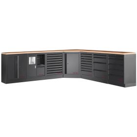 KRAFTWERK MOBILIO BLK 7er Unterschrank-Kombi, Arbeitsfläche Buche-Multiplex, LxBxH 463 x 2914 x 910 mm