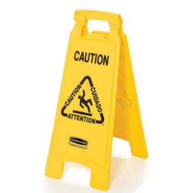 Panneau d'avertissement Rubbermaid 6112, recto-verso, multilingue, polypropylène, jaune