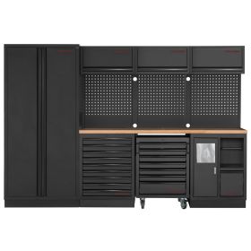 KRAFTWERK Équipement d'atelier MOBILIO Ensemble complet 4 pièces avec panneau perforé et 16 tiroirs, noir, hêtre multiplex, 2000 x 2955 x 488 mm