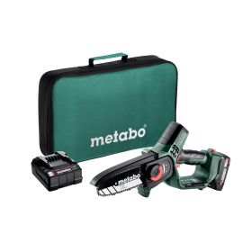 Metabo Akku-Gehölzsäge MS 18 LTX 15 mit 1x Li-Power Akku (18 V / 2.0 Ah), Ladegerät SC 36 und Werkzeugtasche