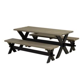 Nostalgi Plankengarnitur, schwarz / graubraun, 1770 x 1810 x 720 mm 