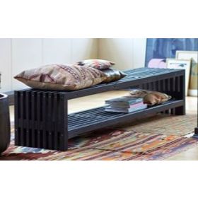 Banc rustique, noir, avec étagère, 2180 x 490 x 450 mm