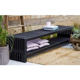 Banc rustique, noir, avec étagère, 2180 x 490 x 450 mm