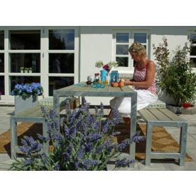 Planches-Meuble de jardin avec table et bancs, cinq coleurs, avec ou sans dosserets