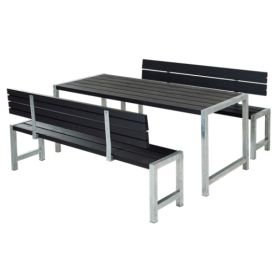 Planken-Gartenmöbel mit Tisch und Sitzbänken, vier Farben, mit oder ohne Rückenlehnen