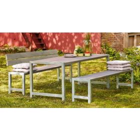 Planken-Gartenmöbel mit Tisch und Bänken, fünf Farben, mit oder ohne Rückenlehnen