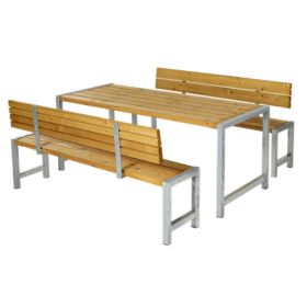 Planken-Gartenmöbel mit Tisch und Bänken, fünf Farben, mit oder ohne Rückenlehnen