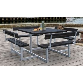 Picnic meuble de jardin combiné, ReTex, noir, avec dosserets, 2240 x 2240 x 760 / 450 mm