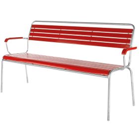 Schaffner Gartenbank RIGI aus Schweizer Eschenholz mit Armlehne, rot, BxTxH 1660 x 610 x 860 mm