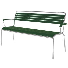 Schaffner Gartenbank RIGI aus Schweizer Eschenholz mit Armlehne, tannengrün, BxTxH 1660 x 610 x 860 mm