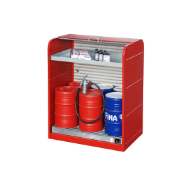 Gefahrstoff-Rollladenschrank TYP RSG - 6x 60 Liter Fässer und Kleingebindewanne - rote Farbe