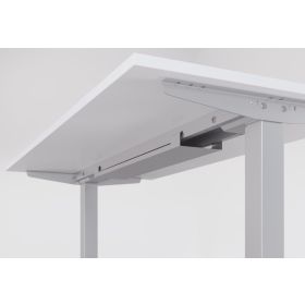 Höhenverstellbarer Schreibtisch Delémont mit Winkelkombination, BxT 1600 x 1600mm, Dekor/Holzart Eiche, Farbe Gestell Silber