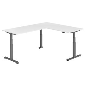 Höhenverstellbarer Schreibtisch Delémont mit Winkelkombination, BxT 1800 x 2400 mm, Dekor/Holzart Weiss, Farbe Gestell Graphit