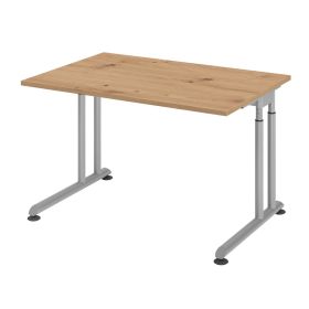 Schreibtisch Solothurn, mechanisch höhenverstellbar, 1200 x 800 mm, Dekor/Holzart Asteiche, Gestell silber