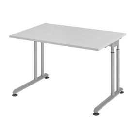 Schreibtisch Solothurn, mechanisch höhenverstellbar, 1200 x 800 mm, Dekor/Holzart Grau, Gestell silber